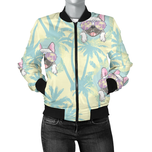 French Bulldog Hawaii Blackground Women'S Bomber Jacket