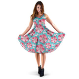3D Sakura Cherry Blossom Pattern Sleeveless Midi Dress