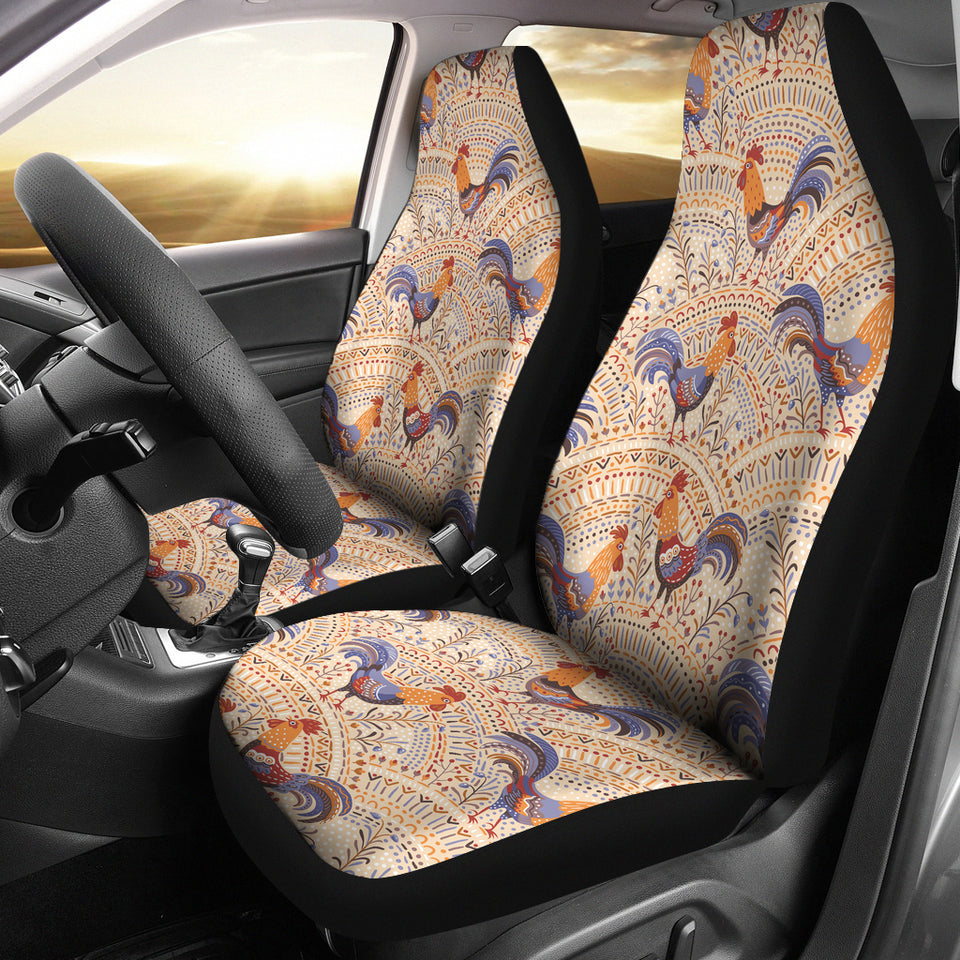 Cute Rooster Chicken Cock Floral Ornament Background  Universal Fit Car Seat Covers