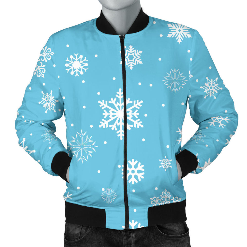 Snowflake Pattern Blue Background Men'S Bomber Jacket