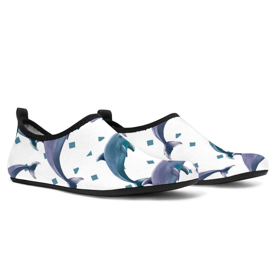 Dolphins Pattern Dotted Background Aqua Shoes