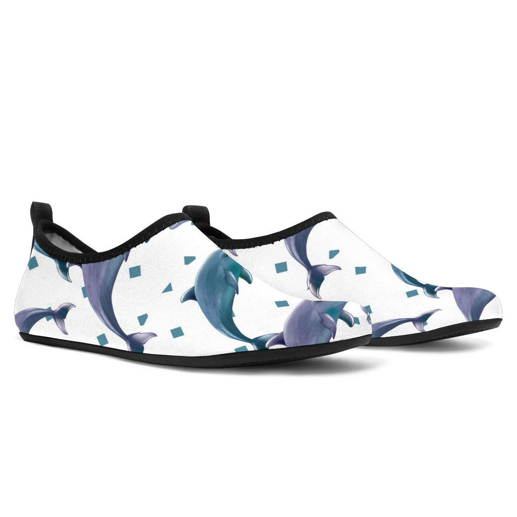 Dolphins Pattern Dotted Background Aqua Shoes