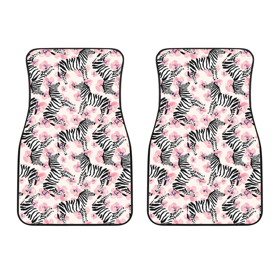 Zebra Pink Flower Background Front Car Mats