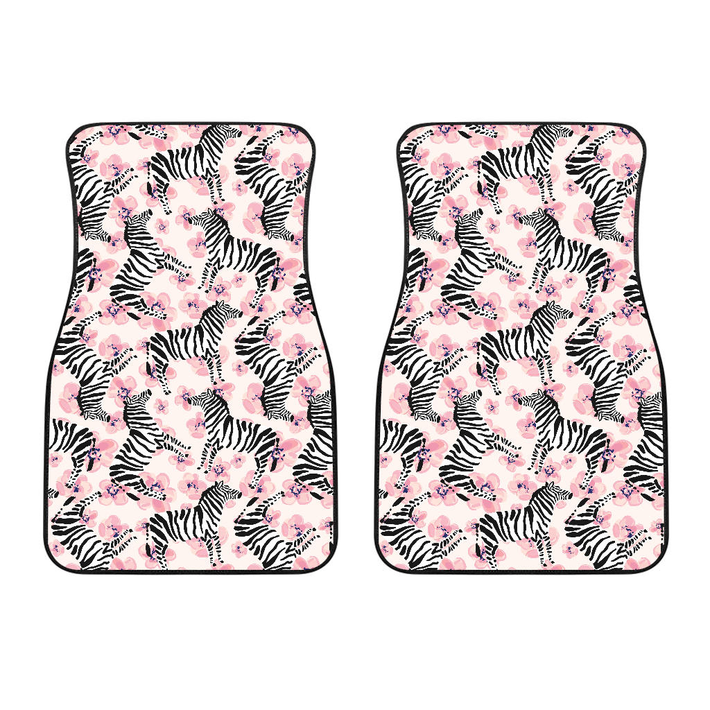 Zebra Pink Flower Background Front Car Mats