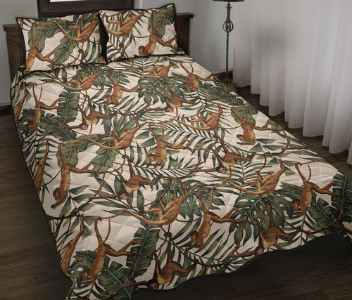 Monkey tropical leaves background Quilt Bed Set