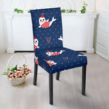 Cute Sea Lion Seal Christmas Hat Candy Cane Heart Pattern Dining Chair Slipcover