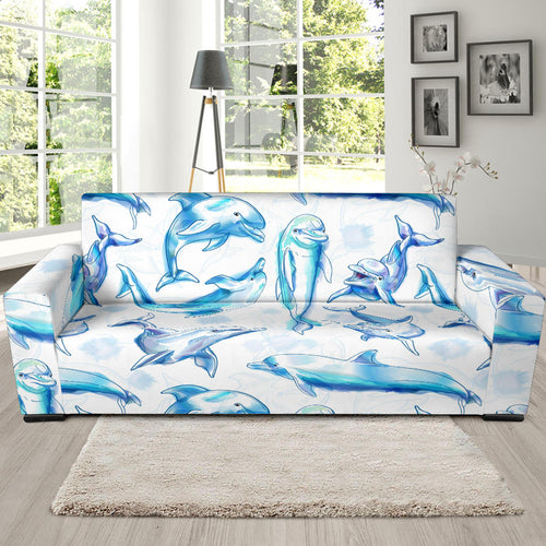 Watercolor Dolphin Pattern Sofa Slipcover
