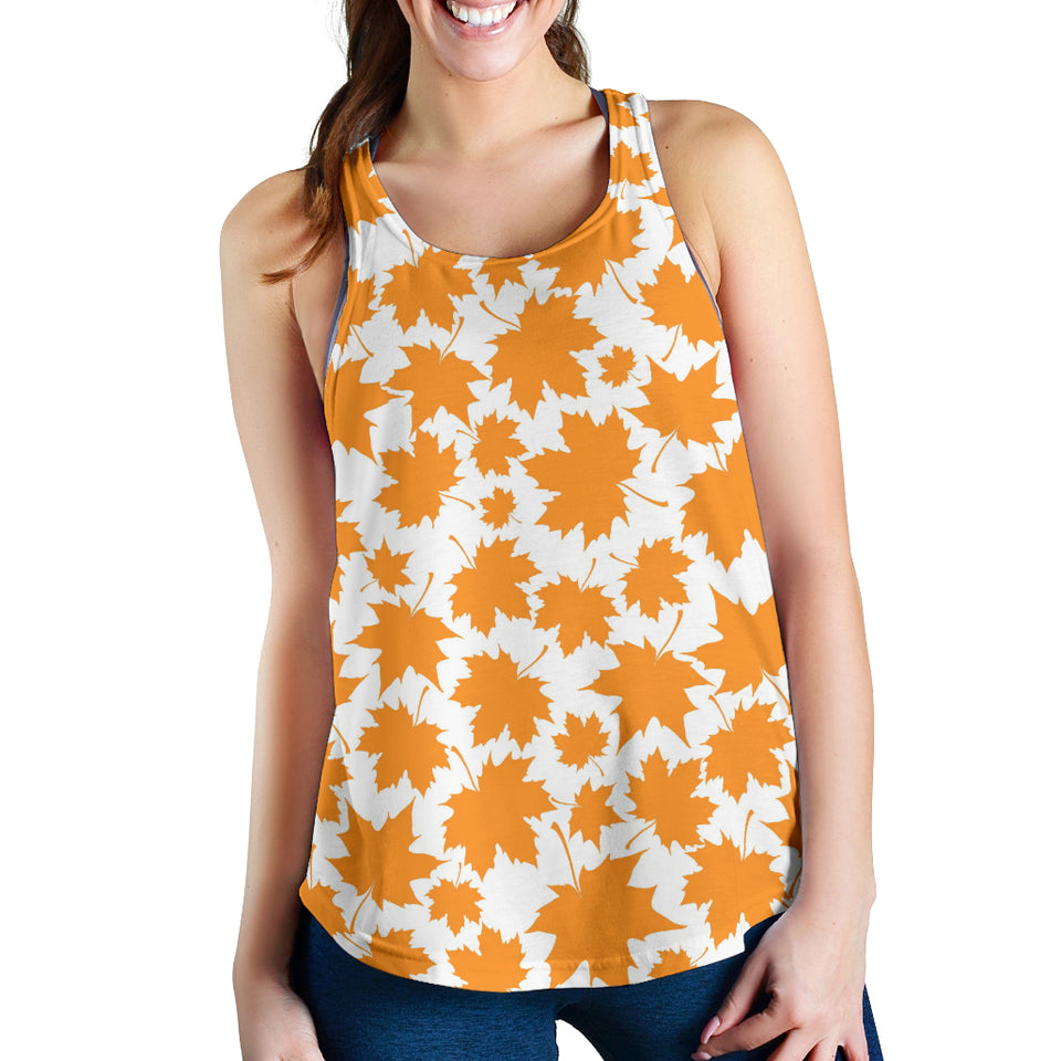 Orange Maple Leaf pattern Women Racerback Tank Top