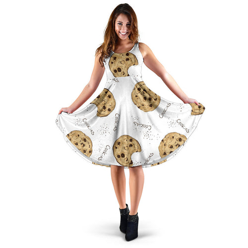 Sketch Style Cookie Pattern Sleeveless Midi Dress
