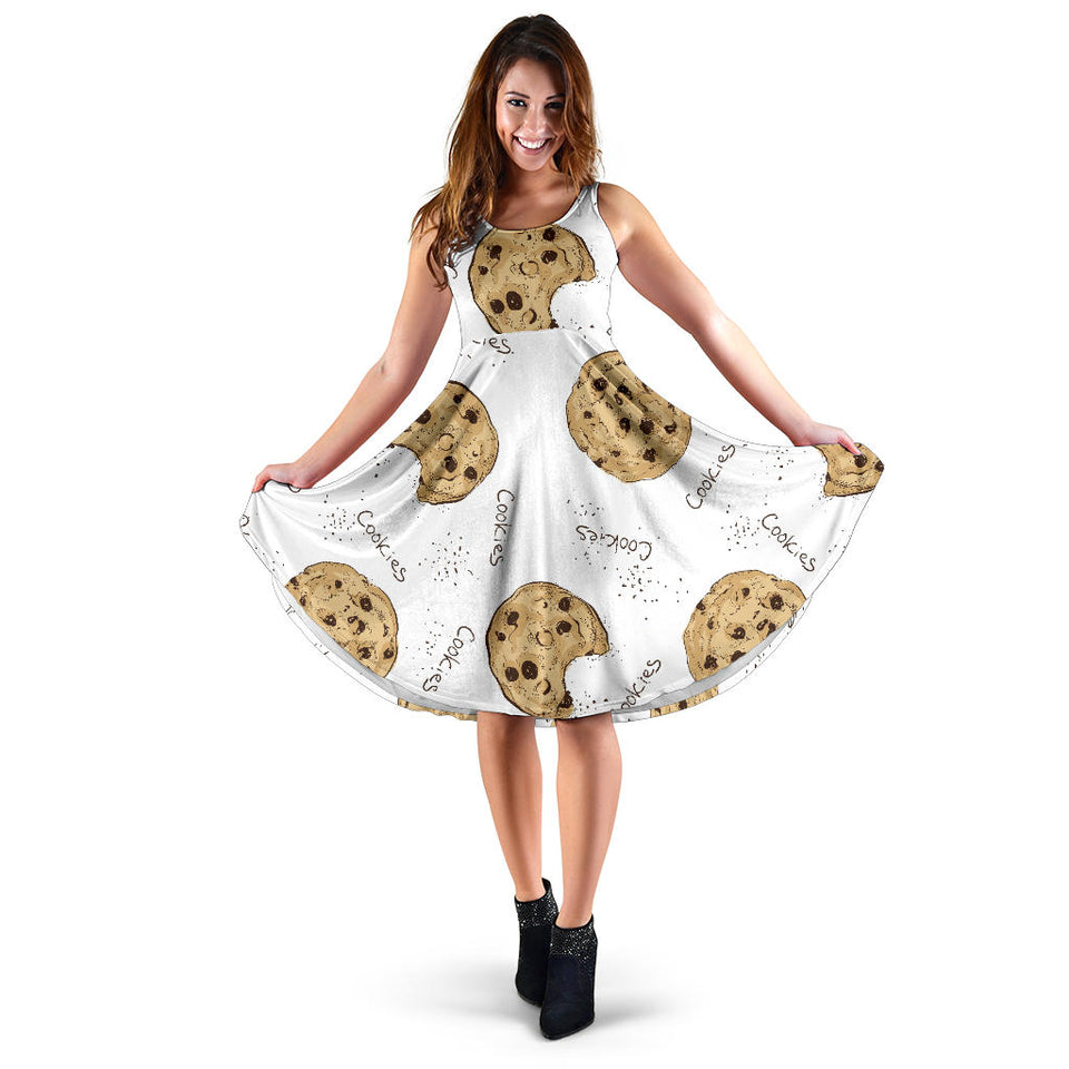 Sketch Style Cookie Pattern Sleeveless Midi Dress