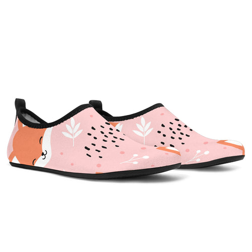 Cute Fox Pattern Pink Background Aqua Shoes