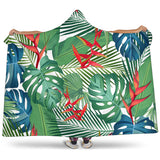 Heliconia Palm And Monstera  Leaves Pattern Hooded Blanket