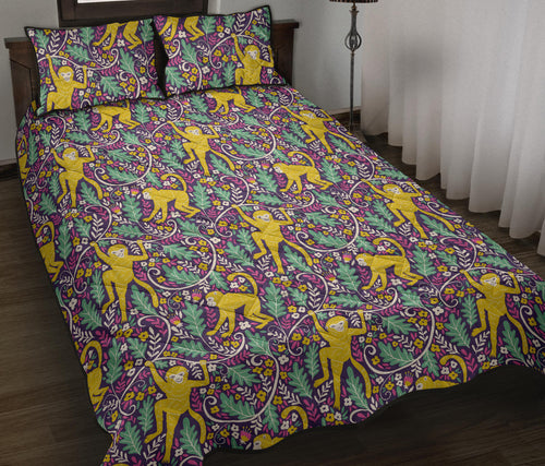 Cute yellow monkey leaves pattern Quilt Bed Set