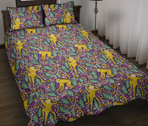 Cute yellow monkey leaves pattern Quilt Bed Set