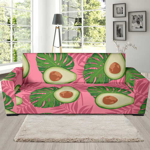 Avocado Slices Leaves Pink Back Ground Sofa Slipcover
