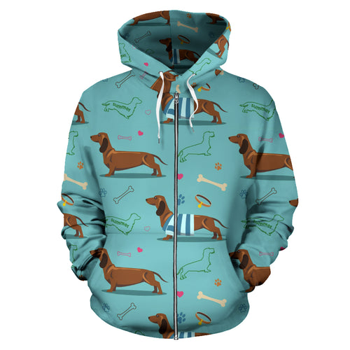 Dachshund Decorative Background Zip Up Hoodie