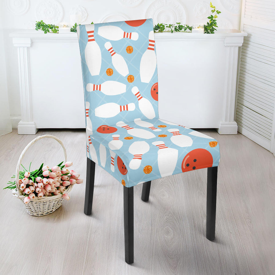 Bowling Ball Bowling Pins Blue Blackground Dining Chair Slipcover