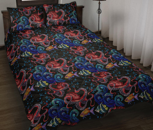 Octopus sea wave tropical fishe pattern Quilt Bed Set