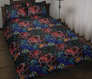 Octopus sea wave tropical fishe pattern Quilt Bed Set