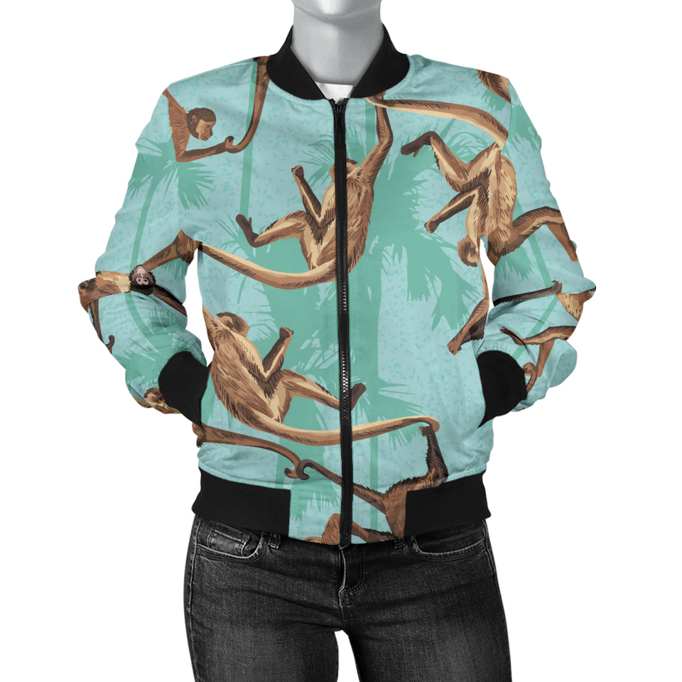 Monkey Palm Tree Background Women'S Bomber Jacket