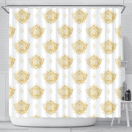 Gold Ornamental Lotue Waterlily Symbol Pattern Shower Curtain Fulfilled In US