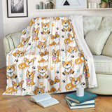 Cute Dog Corgi Striped Background Pattern Premium Blanket