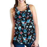 Skull flower roses leave pattern Women Racerback Tank Top