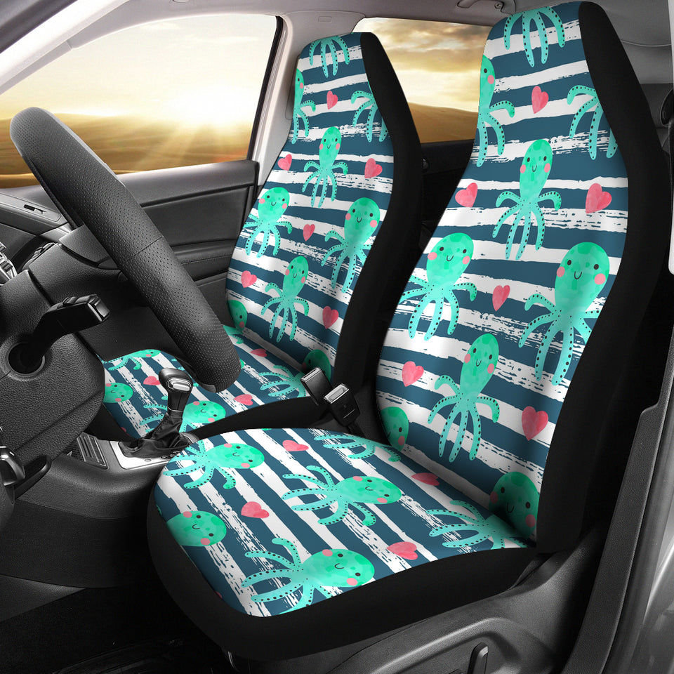 Cute Octopuses Heart Striped Background Universal Fit Car Seat Covers