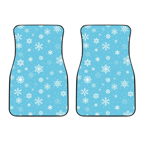 Snowflake Pattern Blue Background Front Car Mats