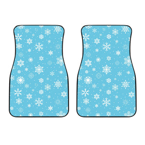 Snowflake Pattern Blue Background Front Car Mats
