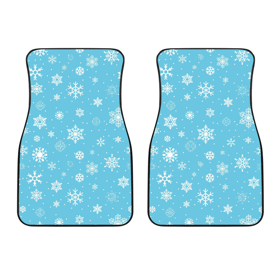Snowflake Pattern Blue Background Front Car Mats