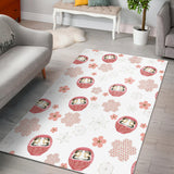 Daruma Japanese Wooden Doll Cherry Blossom Flower Pattern Area Rug