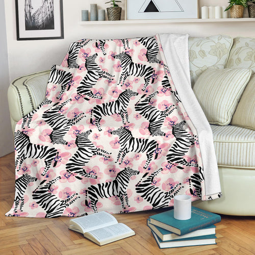 Zebra Pink Flower Background Premium Blanket