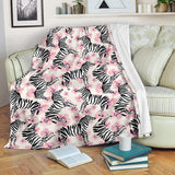 Zebra Pink Flower Background Premium Blanket