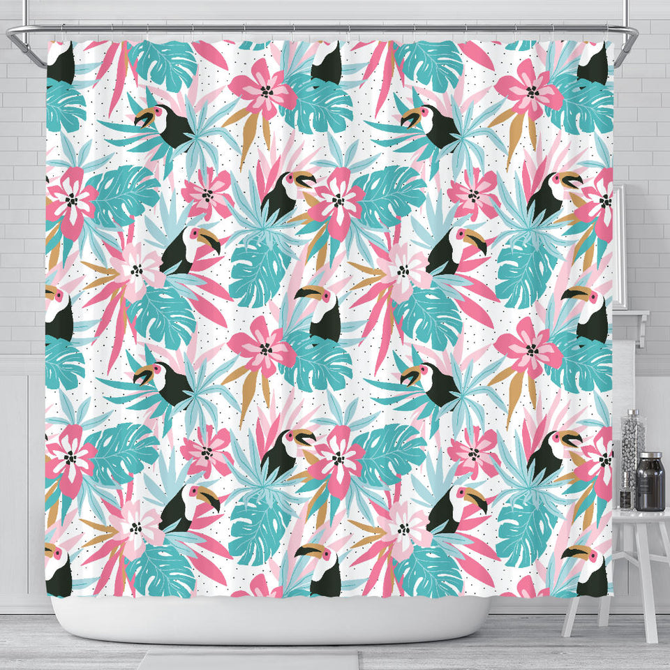 Toucan Tropical Flower Leave Pattern Shower Curtain Fulfilled In US