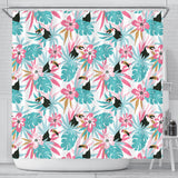 Toucan Tropical Flower Leave Pattern Shower Curtain Fulfilled In US