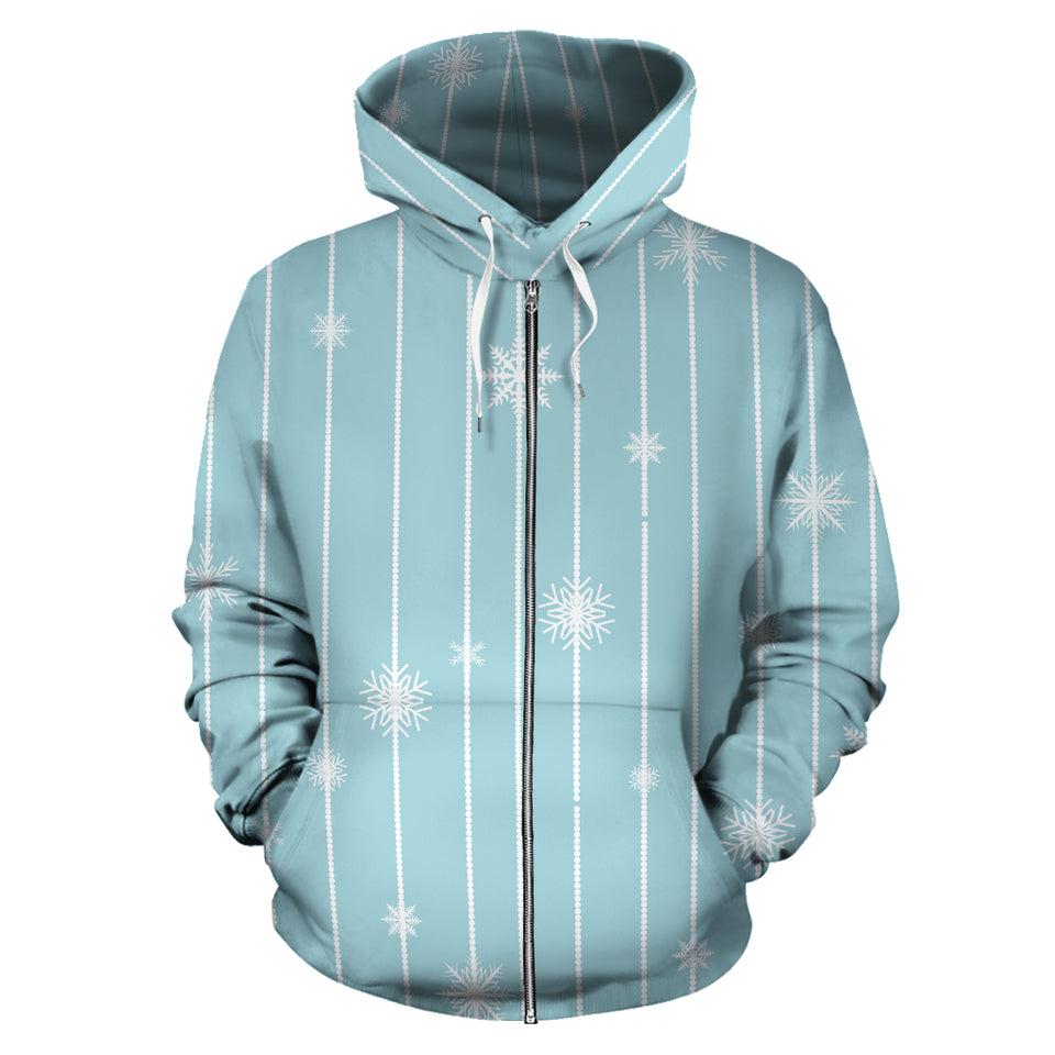 Snowflake Pattern Blue Stripe Background Zip Up Hoodie