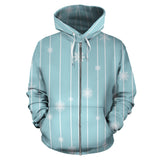 Snowflake Pattern Blue Stripe Background Zip Up Hoodie