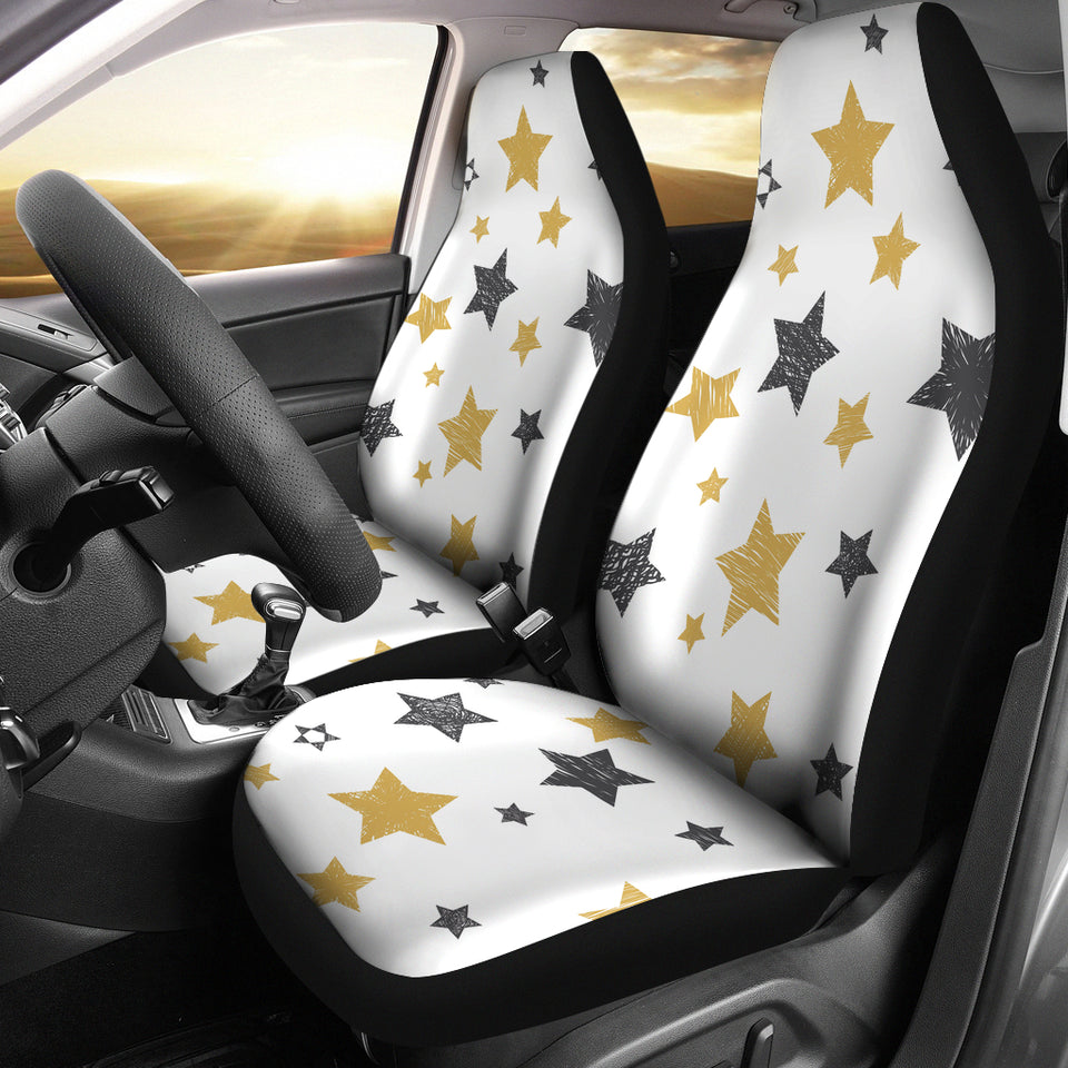 Hand Drawn Gold Black Star Pattern  Universal Fit Car Seat Covers