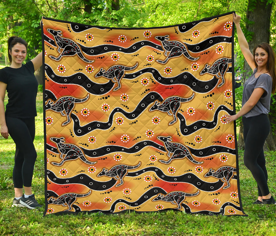 Kangaroo Australian Aboriginal Art Pattern Premium Quilt