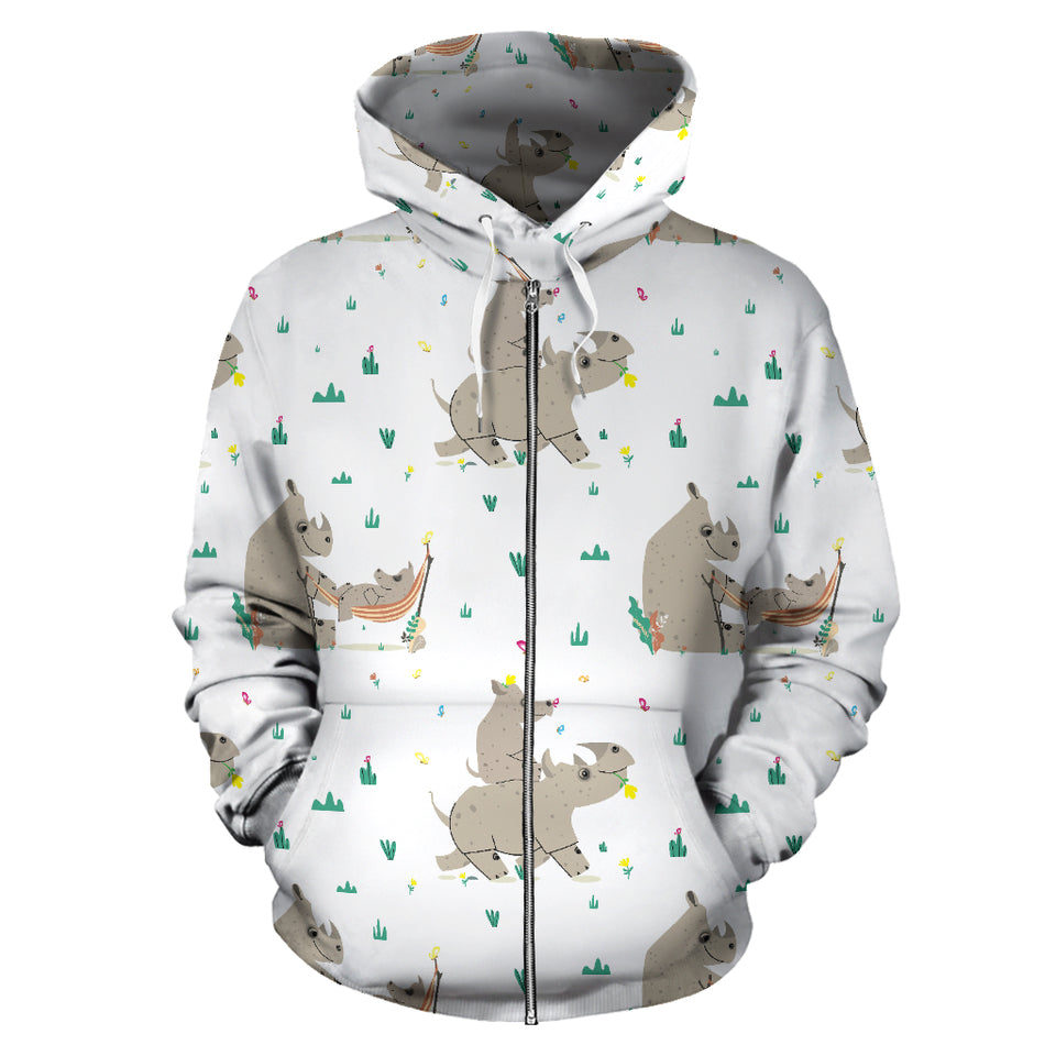 Cute Rhino Pattern Background Zip Up Hoodie