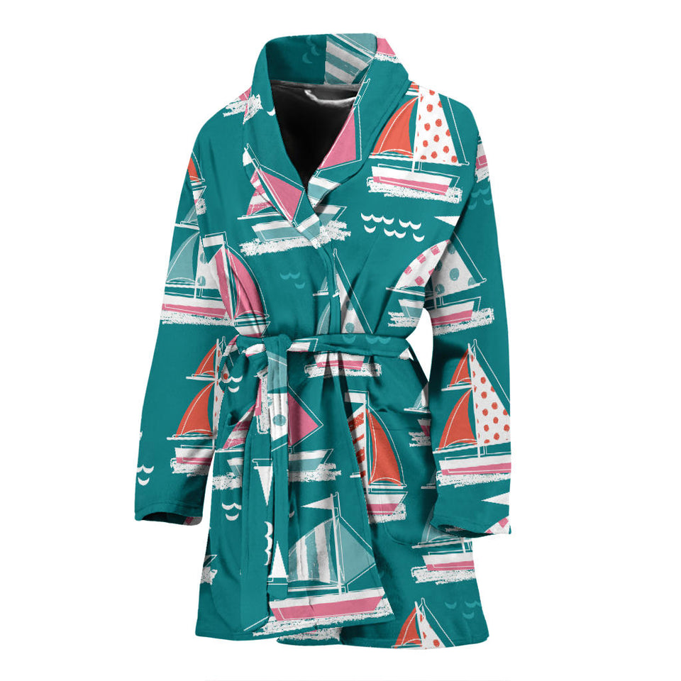 Cute Sailboat Pattern Women'S Bathrobe