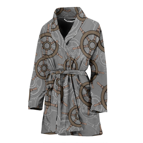 Nautical Wood Steering Wheel Pattern Women'S Bathrobe