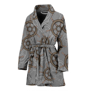 Nautical Wood Steering Wheel Pattern Women'S Bathrobe