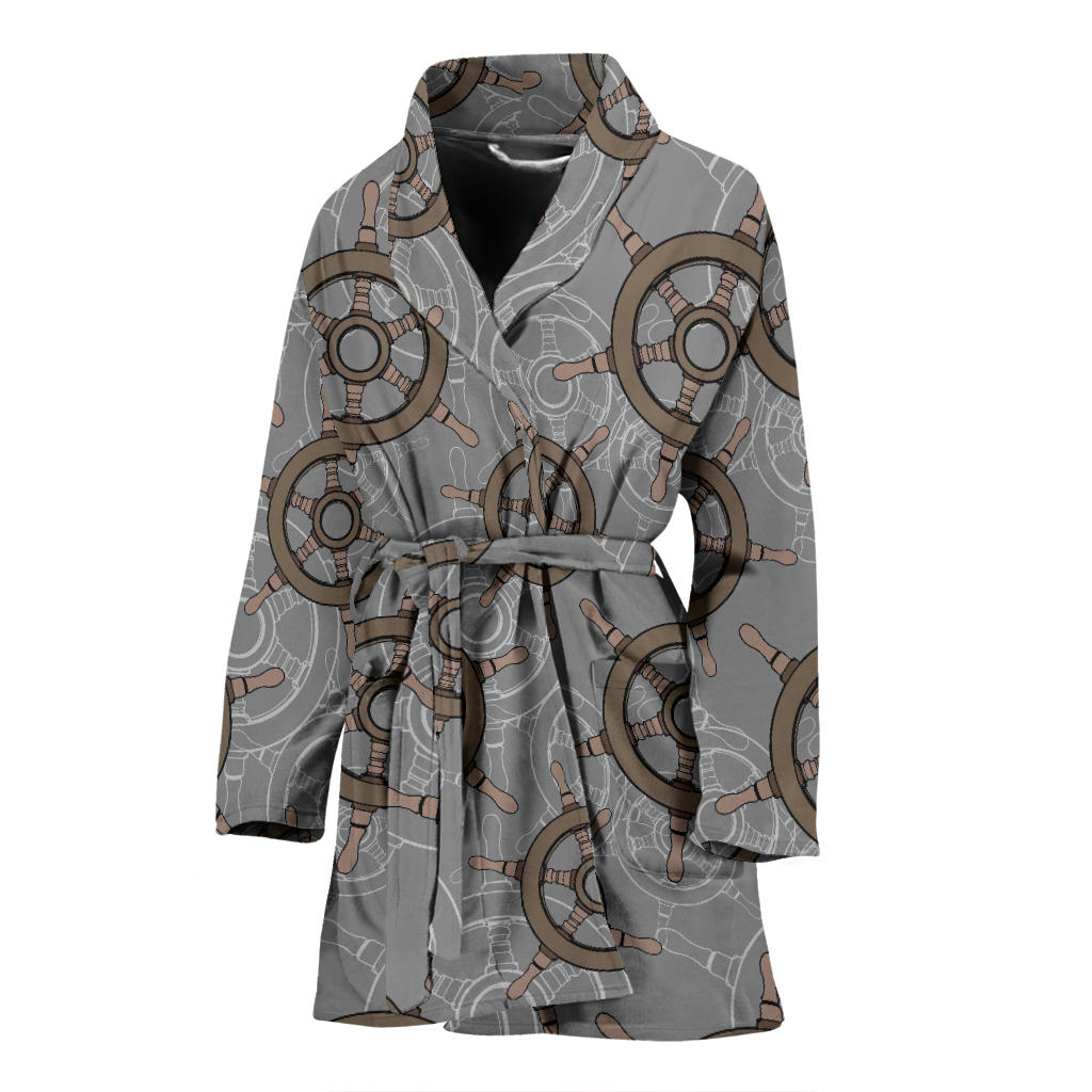 Nautical Wood Steering Wheel Pattern Women'S Bathrobe
