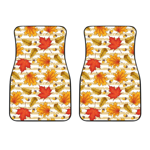 Maple Leaf Oak Leaf Acorns Beige Striped Background Front Car Mats