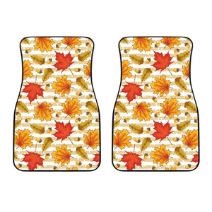 Maple Leaf Oak Leaf Acorns Beige Striped Background Front Car Mats
