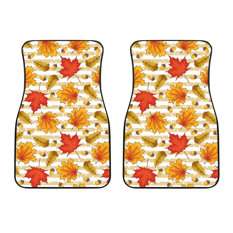 Maple Leaf Oak Leaf Acorns Beige Striped Background Front Car Mats