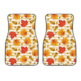 Maple Leaf Oak Leaf Acorns Beige Striped Background Front Car Mats