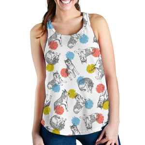 Siberian husky and colorful circle pattern Women Racerback Tank Top